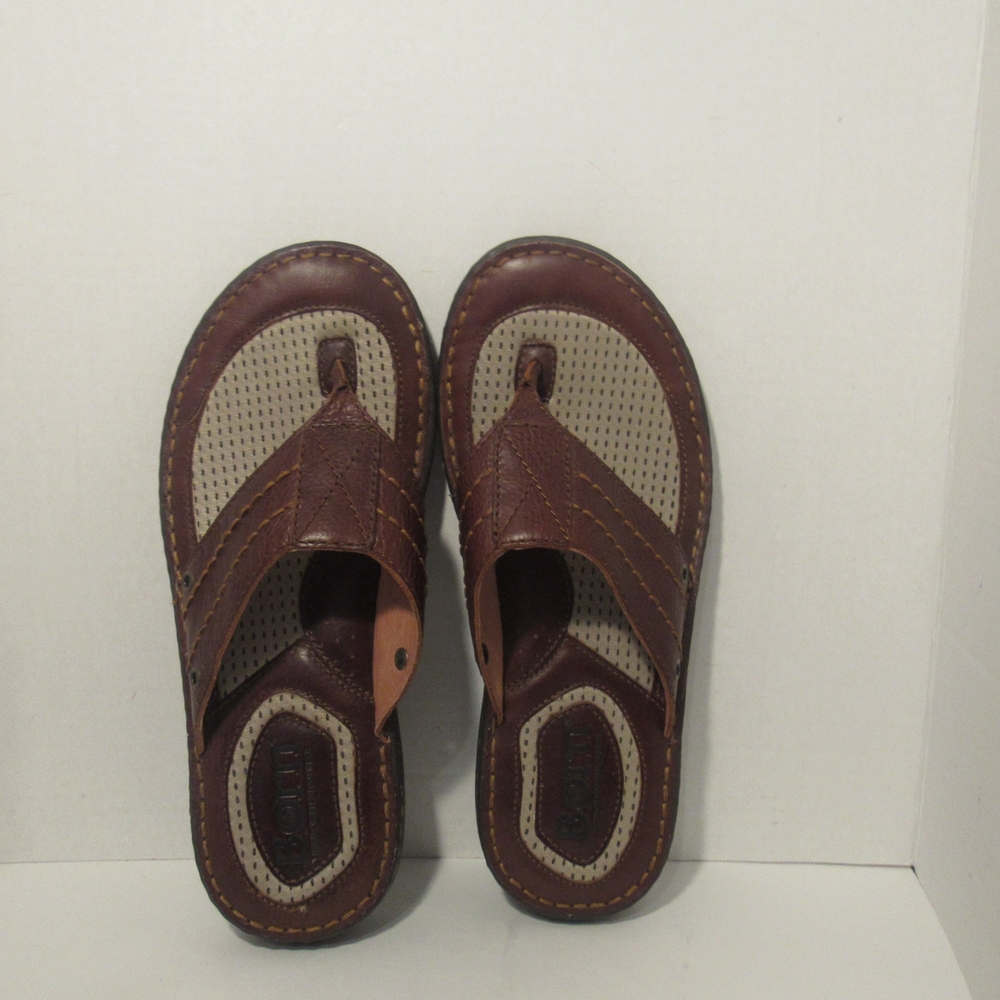 Born Men's Brown Leather Flip-Flops/Sandals, Size: 9M